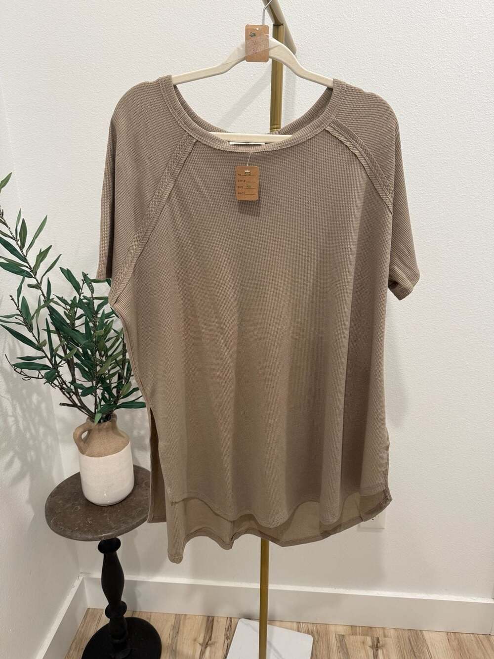 Zenana Baby Waffle Short Sleeve Slit High-Low T-Shirt